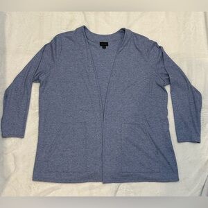 J. Jill Wearever Ribbed Open Cardigan w/Pockets - blue with navy flecks - XL